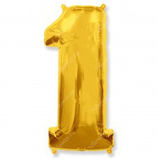 Фольгированная цифра 1 золотого цвета 102 см с гелием